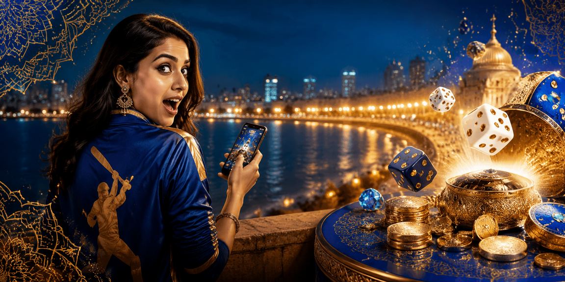 Mumbai Marine Drive cityscape with cricket fans betting online